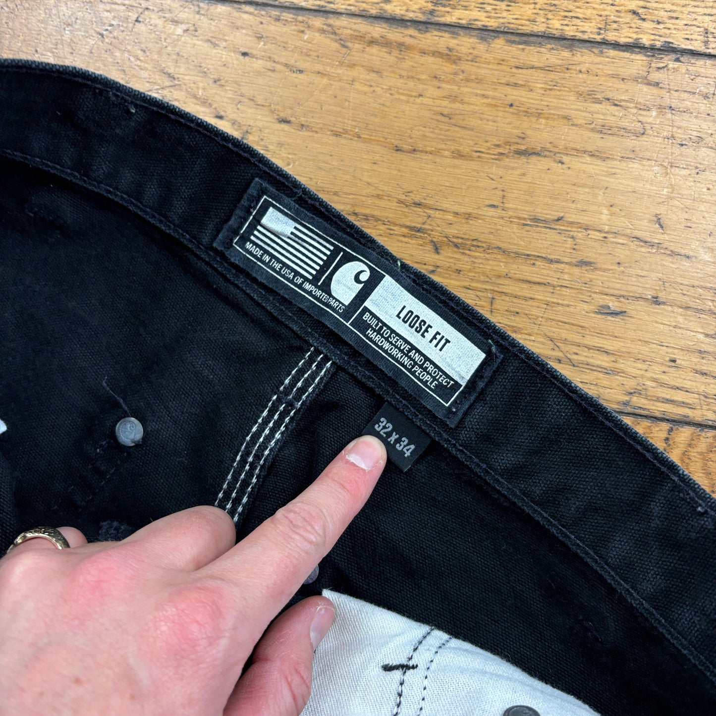 Vintage Carhartt Black Double Knee Workwear Carpenter Baggy Trousers - 32