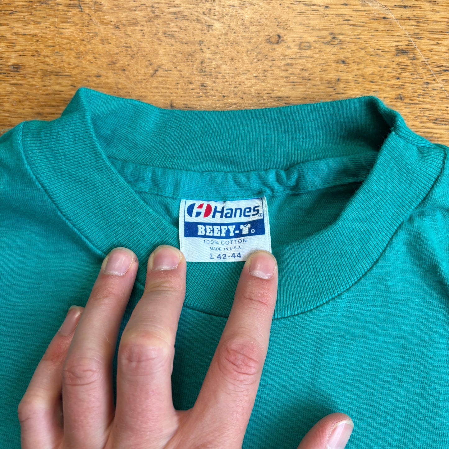 Vintage 90s Beer Single Stitch Greeny Blue Graphic T-Shirt - S