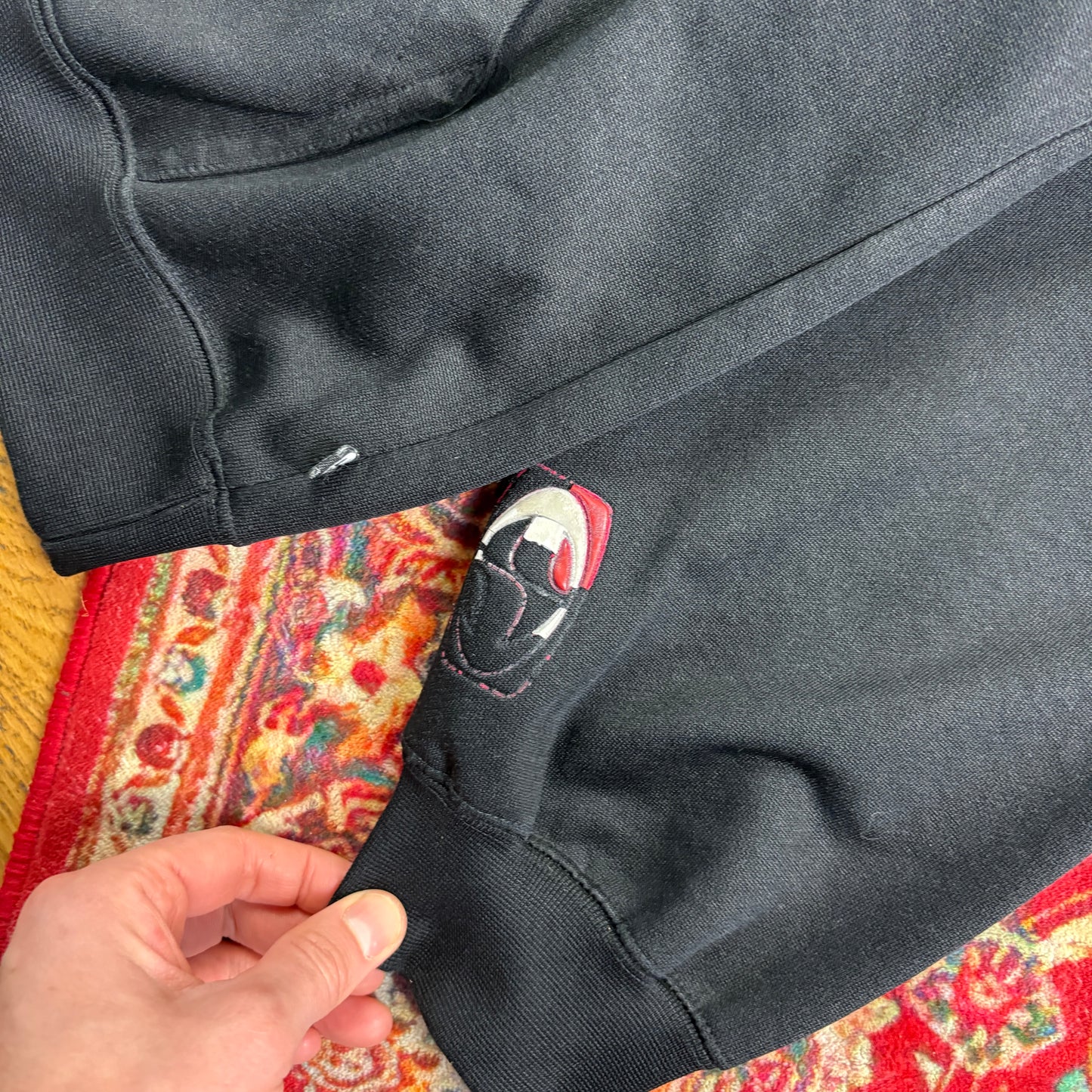 Vintage Split Black Hoodie Skate Sweatshirt - L