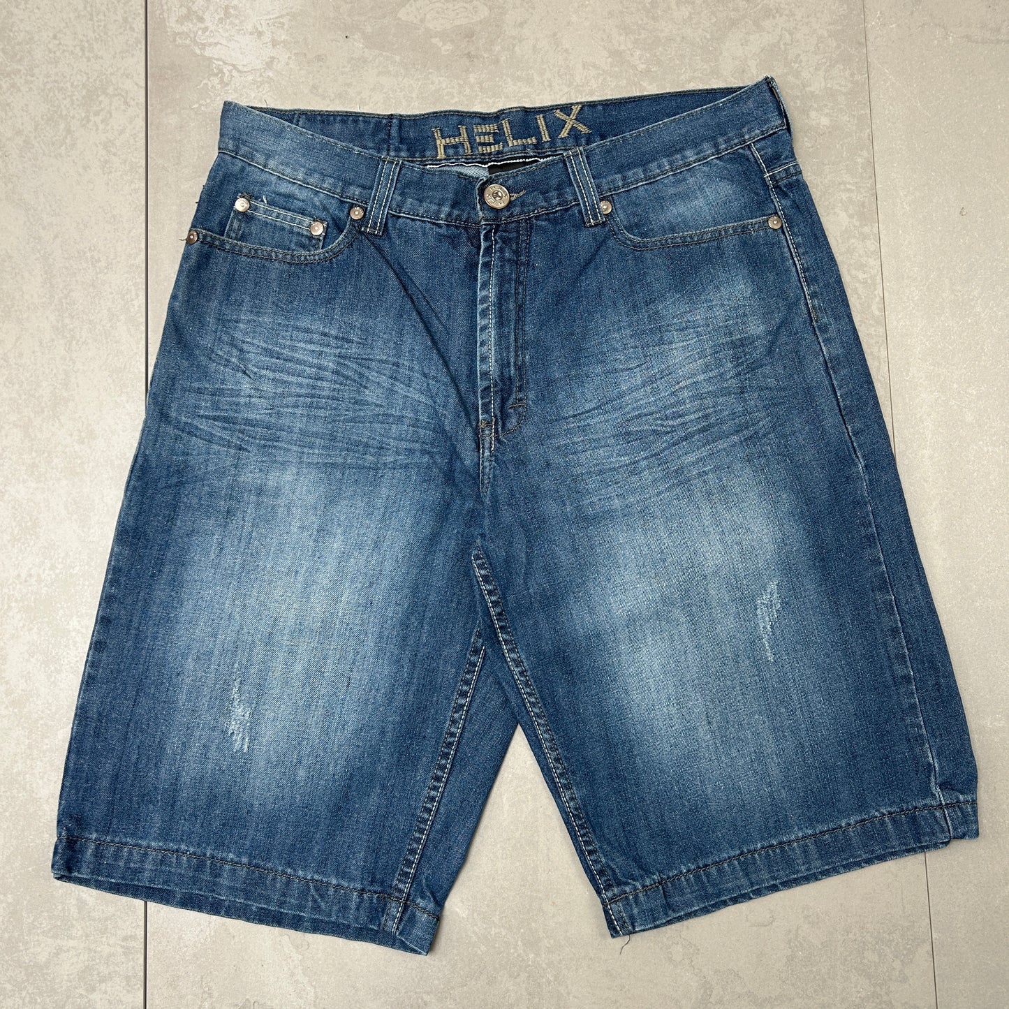 Vintage Helix Embroidered Hip Hop Blue Baggy Shorts Jorts - 36