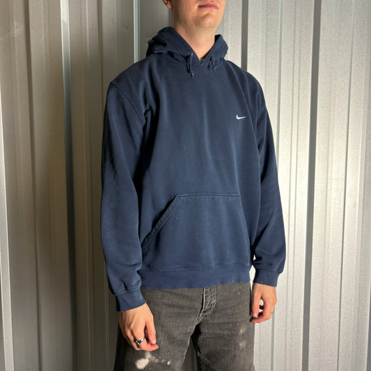 Vintage Nike Navy Y2K 00s Swoosh Hoodie Embroidered Sweatshirt - XL