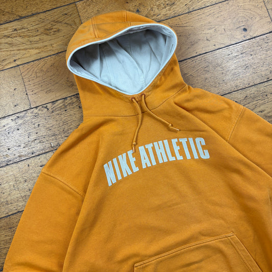 Vintage Nike Athletics Orange Yellow Embroidered Hoodie Sweatshirt - L