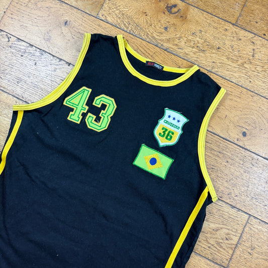 Vintage Brazil Embroidered Black Vest Graphic T-Shirt - S