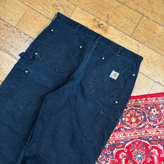 Vintage Carhartt Black Double Knee Workwear Carpenter Baggy Trousers - 36