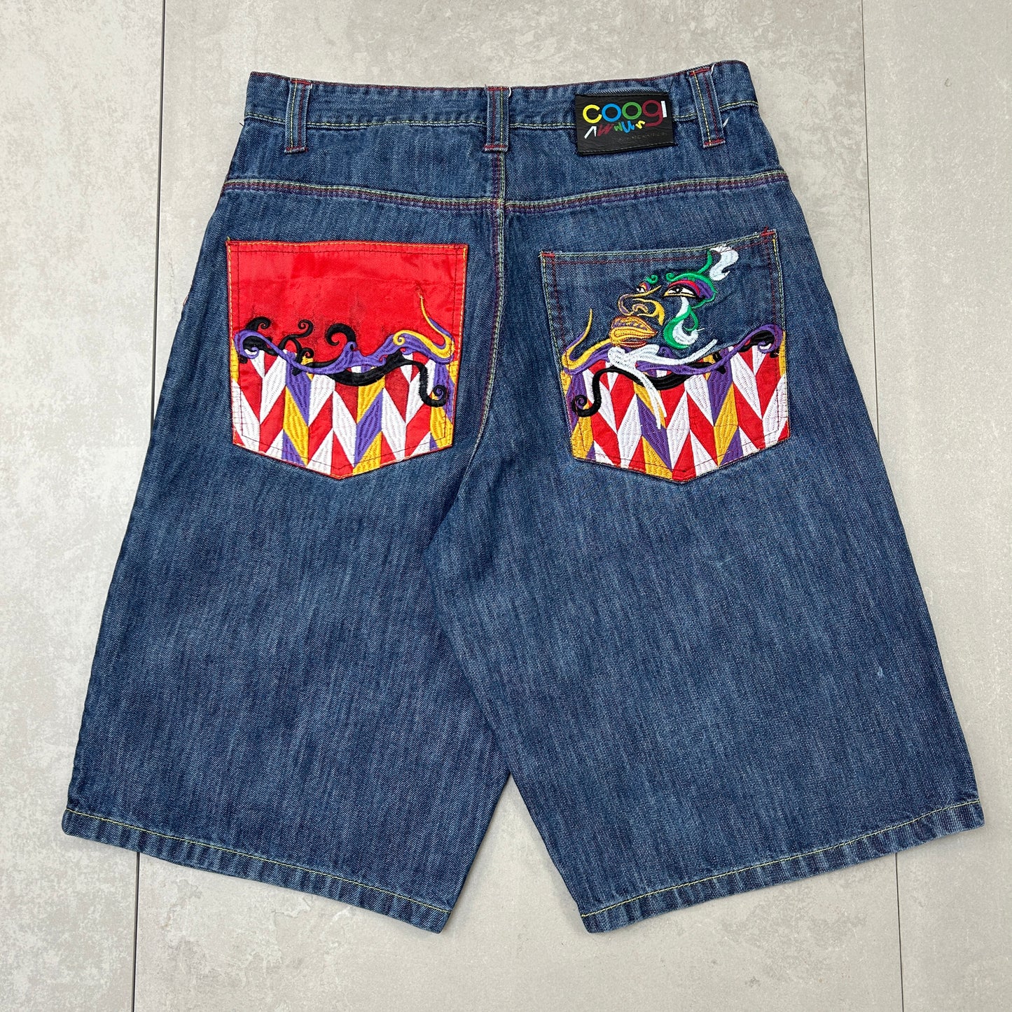 Vintage Coogi Embroidered Hip Hop Baggy Blue Shorts Jorts - 34