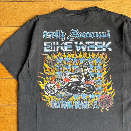 Vintage 90s Motorbike Black Single Stitch Graphic T-Shirt - M/L