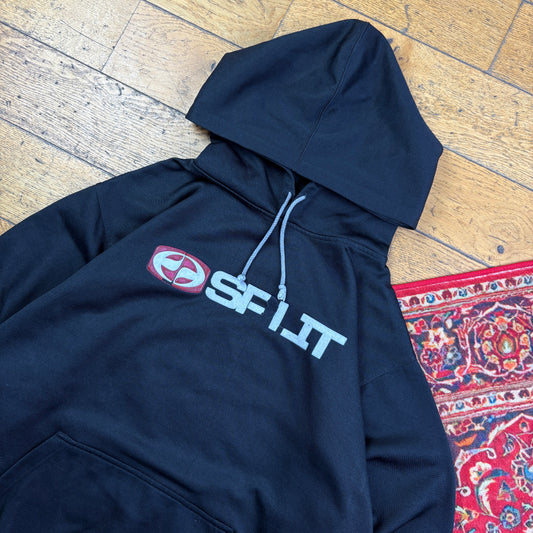 Vintage Split Black Hoodie Skate Sweatshirt - L
