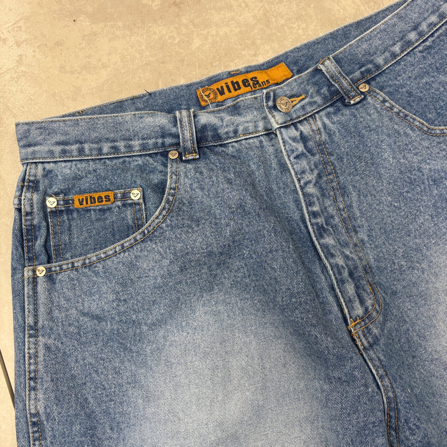 Vintage Vibes Embroidered Hip Hop Baggy Blue Shorts Jorts - 36