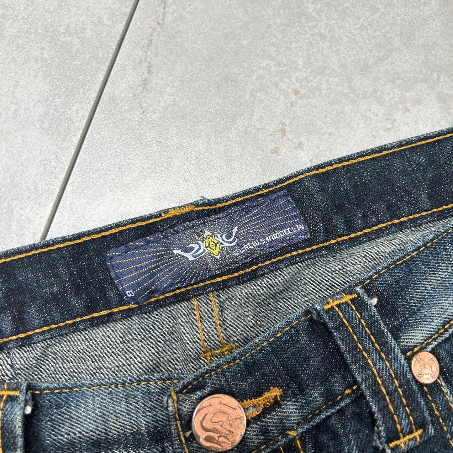 Vintage Kaalu Jeans Embroidered Hip Hop Baggy Blue Shorts Jorts - 38