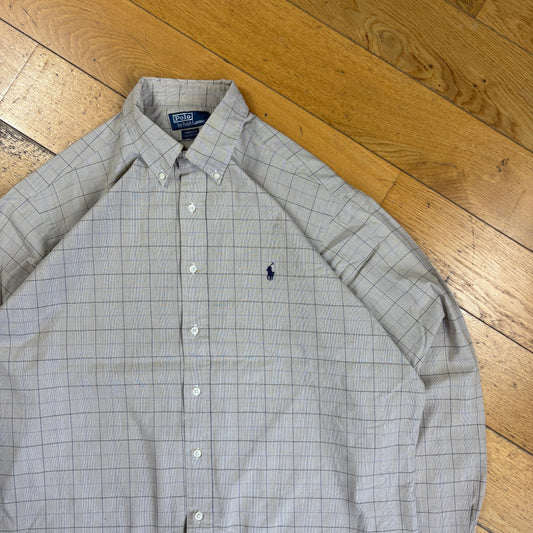 Vintage Ralph Lauren Cream Check Embroidered Shirt - XXL