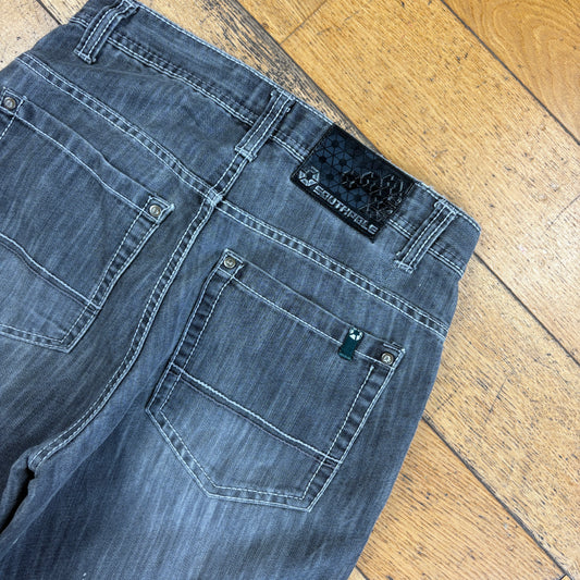 Vintage Southpole Embroidered Hip Hop Baggy Black Grey Shorts Jorts - 32