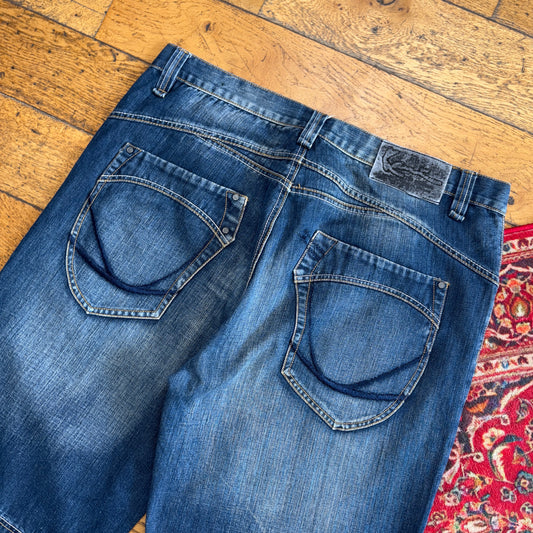 Vintage Karl Kani Y2K Embroidered Hip Hop Blue Baggy Shorts Jorts - 40