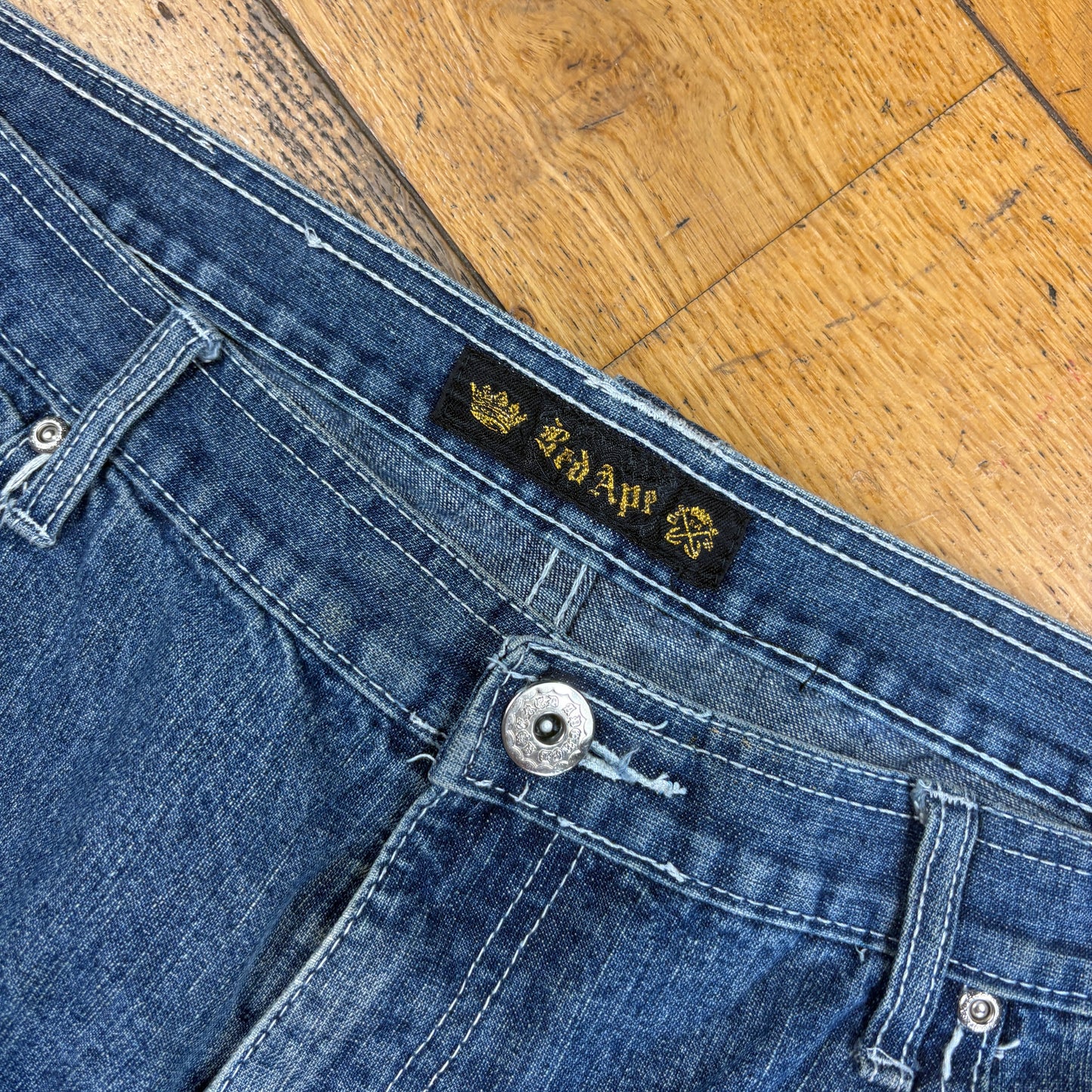 Vintage Red Ape Embroidered Hip Hop Blue Baggy Shorts Jorts - 40