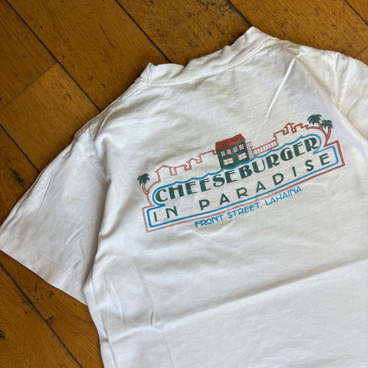Vintage 90s Cheeseburger in Paradise White Single Stitch Graphic T-Shirt - XS