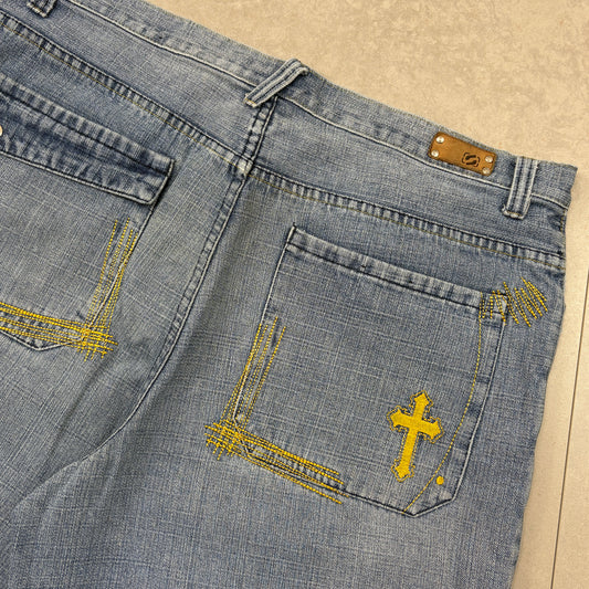 Vintage Embroidered Hip Hop Baggy Blue Shorts Jorts - 40