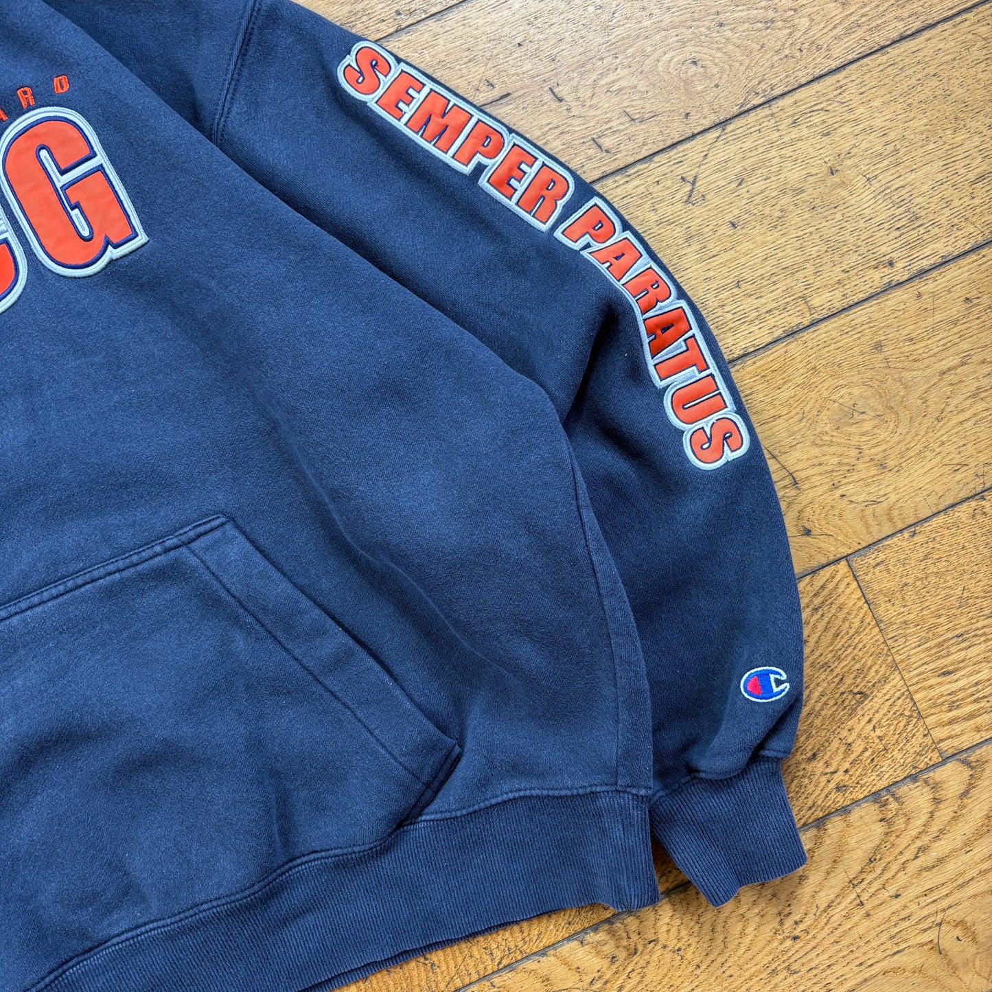 Vintage Champion US Coast Guard Navy Embroidered Hoodie Sweatshirt - L