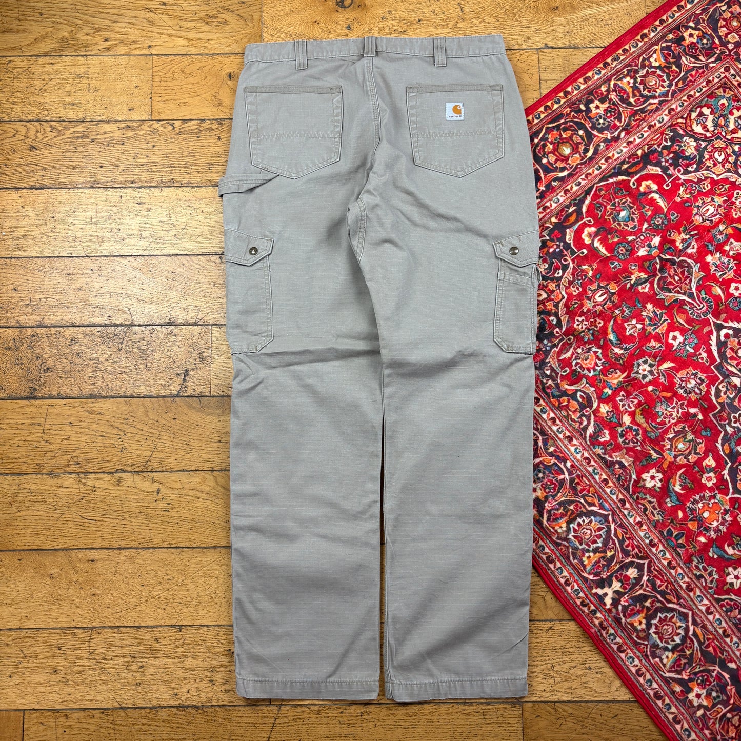 Vintage Carhartt Cream Double Knee Cargo Workwear Carpenter Baggy Trousers - 36
