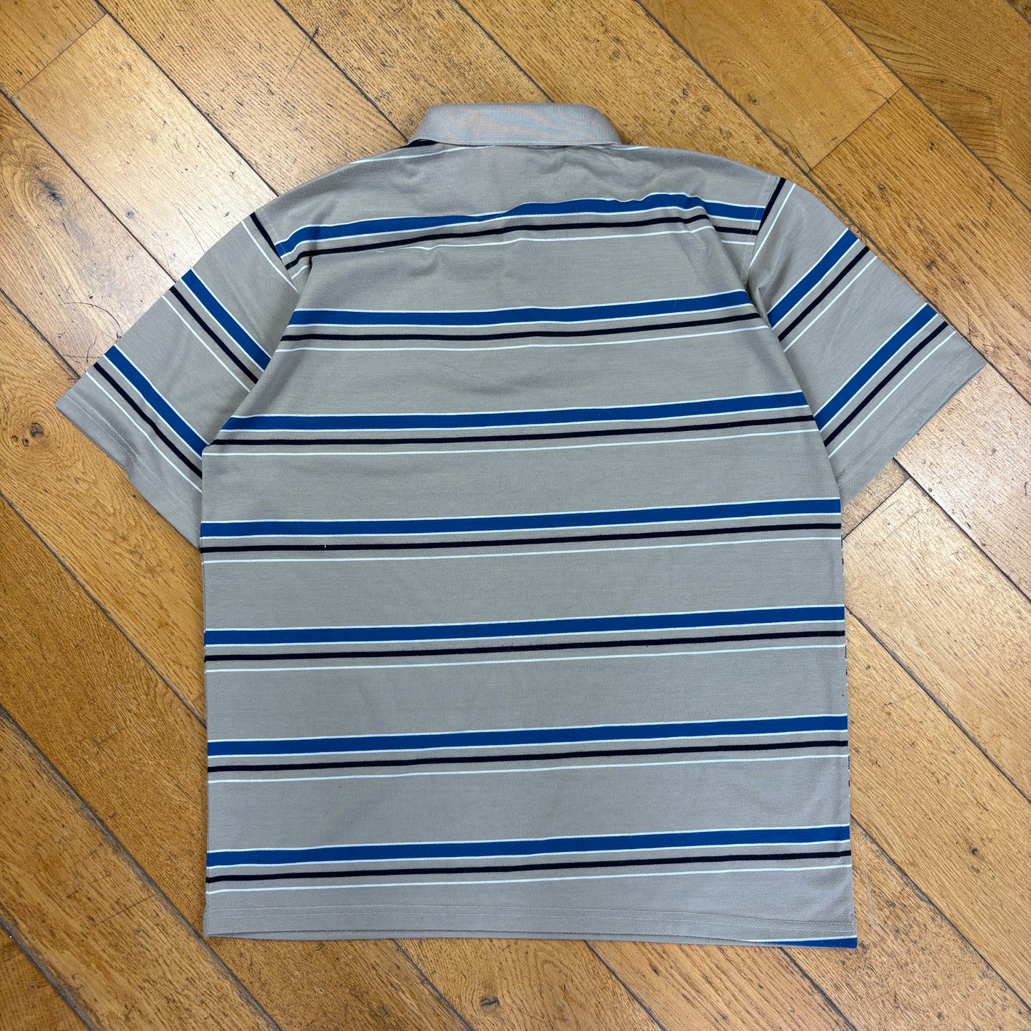 Vintage Lacoste Grey Blue Stripe Polo Shirt - L