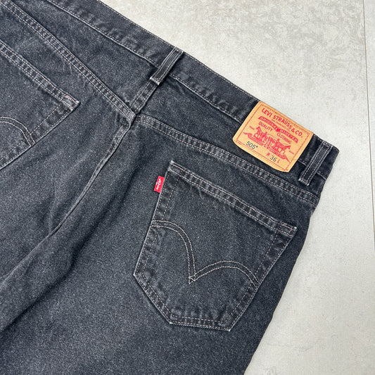 Vintage Levis 505 Black Baggy Denim Shorts - 36