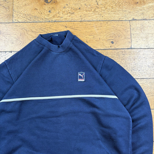 Vintage Puma Navy Embroidered Sweatshirt - M