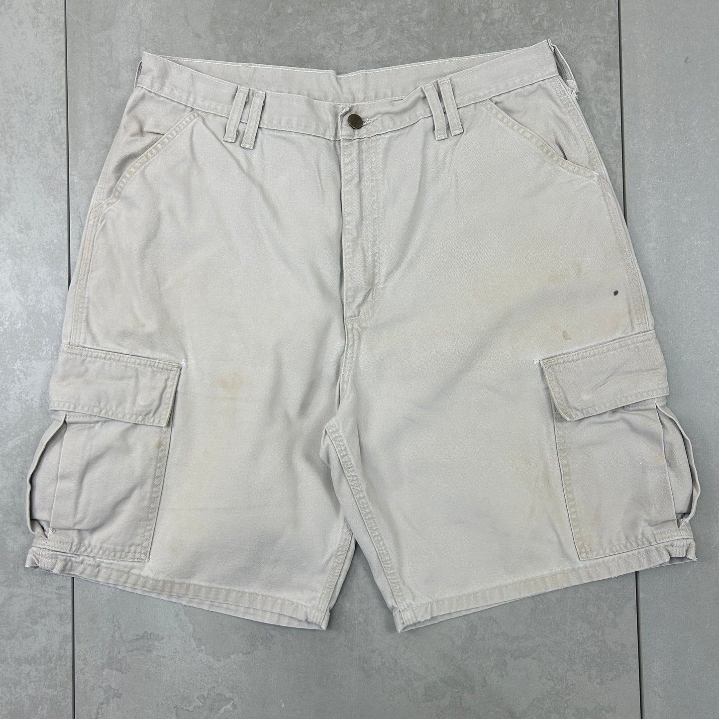 Vintage Carhartt Workwear Cream Baggy Carpenter Shorts - 36