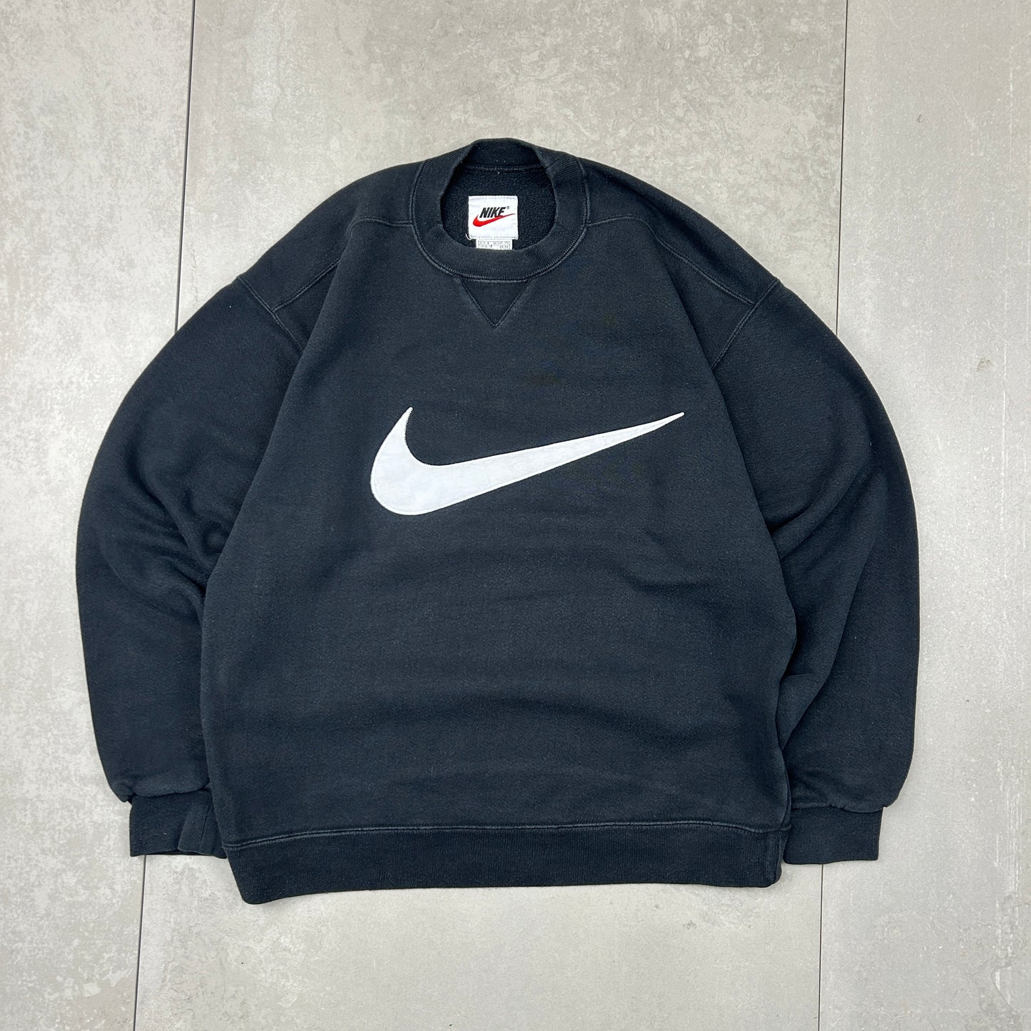 Vintage 90s Nike Swoosh Embroidered Black Sweatshirt - S