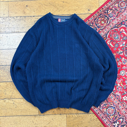 Vintage Chaps Ralph Lauren Navy Chunky Cable Knit Jumper - XL
