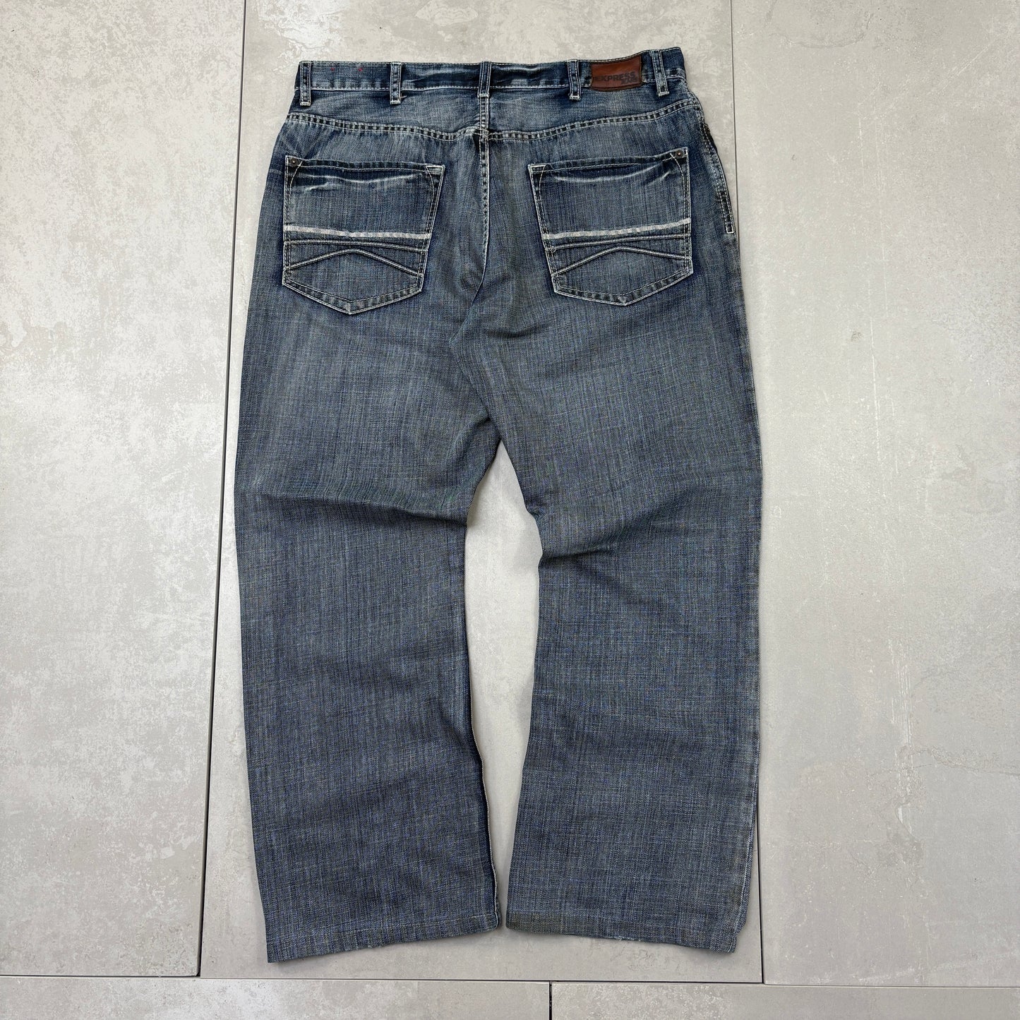 Vintage Embroidered Hip Hop Blue Baggy Jeans - 38