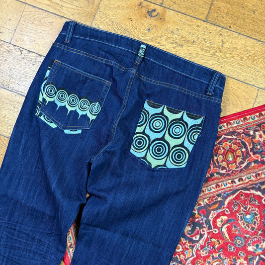 Vintage Coogi Blue Embroidered Y2K Hip Hop Straight Jeans - 38