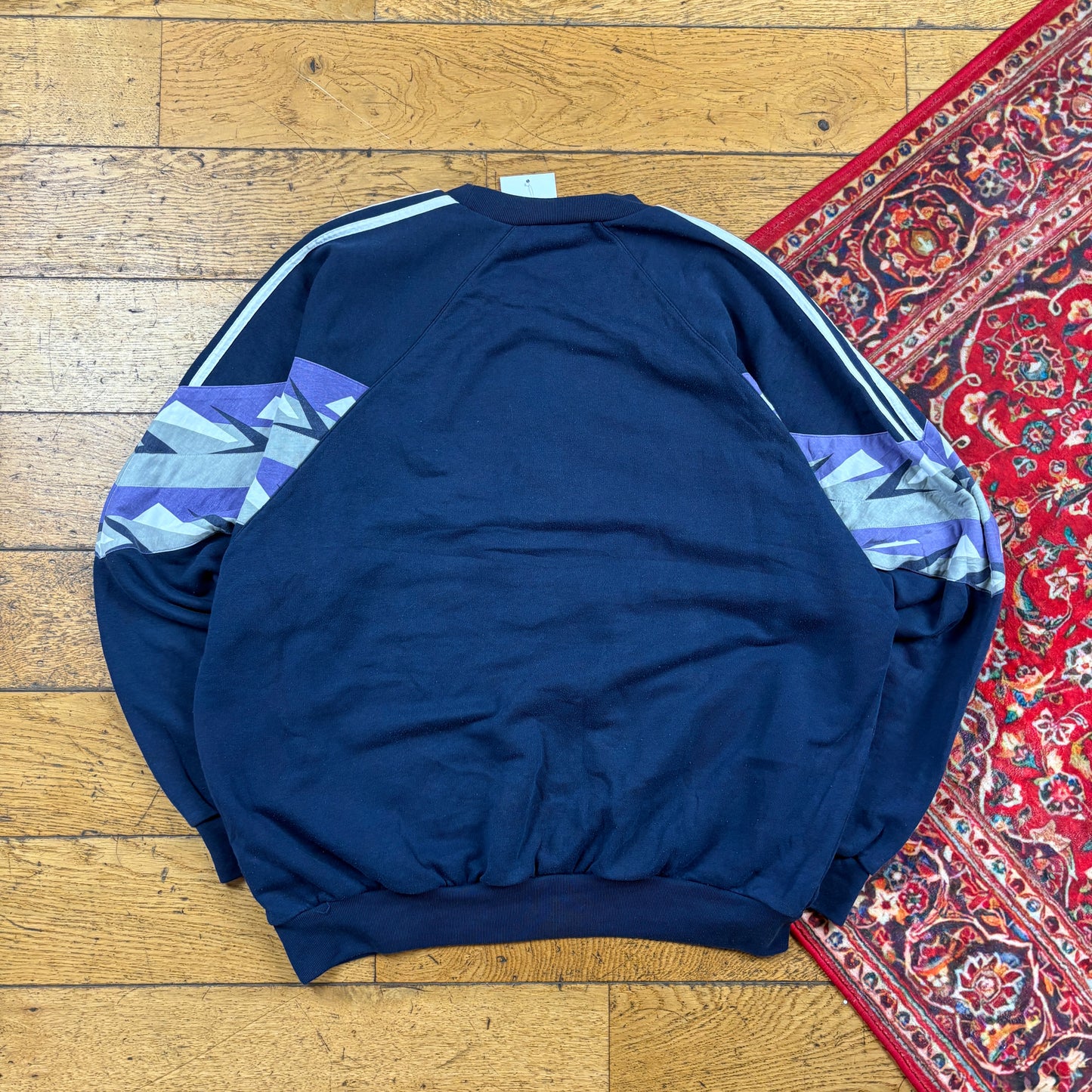 Vintage 80s Adidas Navy Embroidered Pattern Sweatshirt - XL