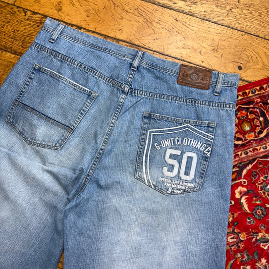 Vintage G Unit 50 Cent Blue Embroidered Y2K Hip Hop Baggy Jeans Shorts Jorts -40