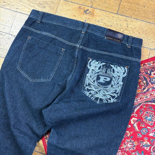 Vintage Phat Farm Blue Embroidered Y2K Hip Hop Baggy Jeans - 46