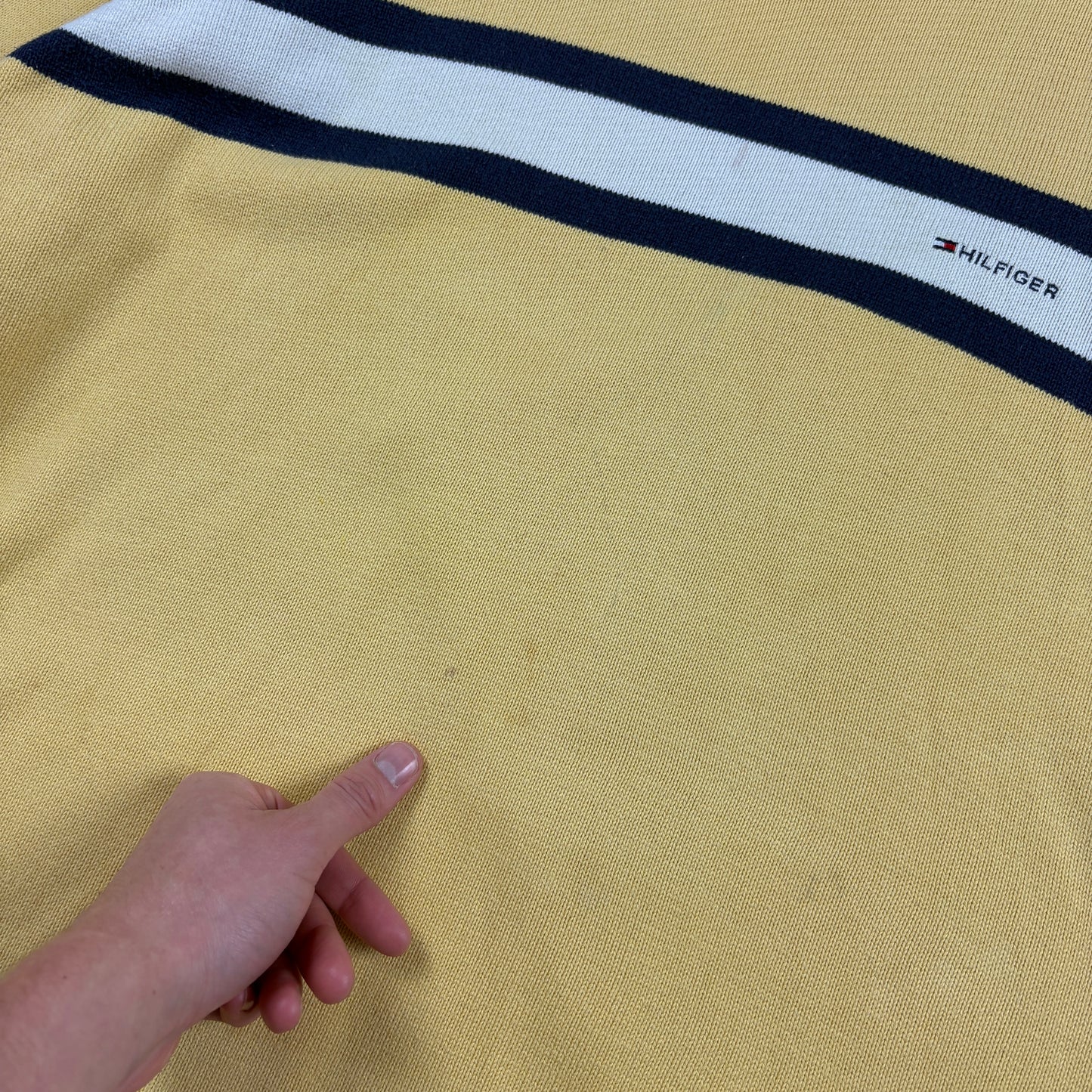 Vintage Tommy Hilfiger Yellow Embroidered Stripe Knit Jumper - XL