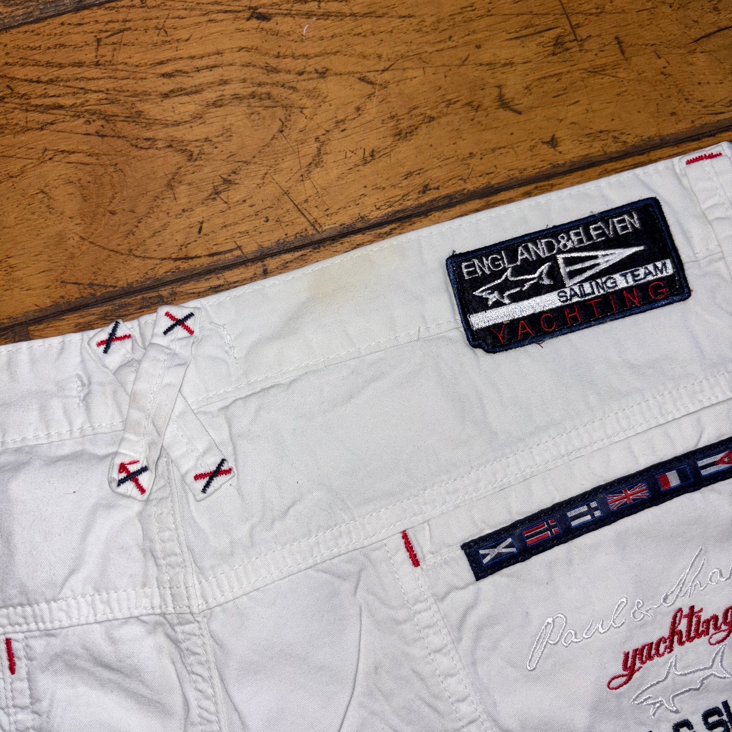 Vintage Paul Shark White Embroidered Y2K Hip Hop Jeans Shorts Jorts - 40