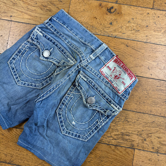 Vintage True Religion Blue Embroidered Y2K Shorts Jorts - 30