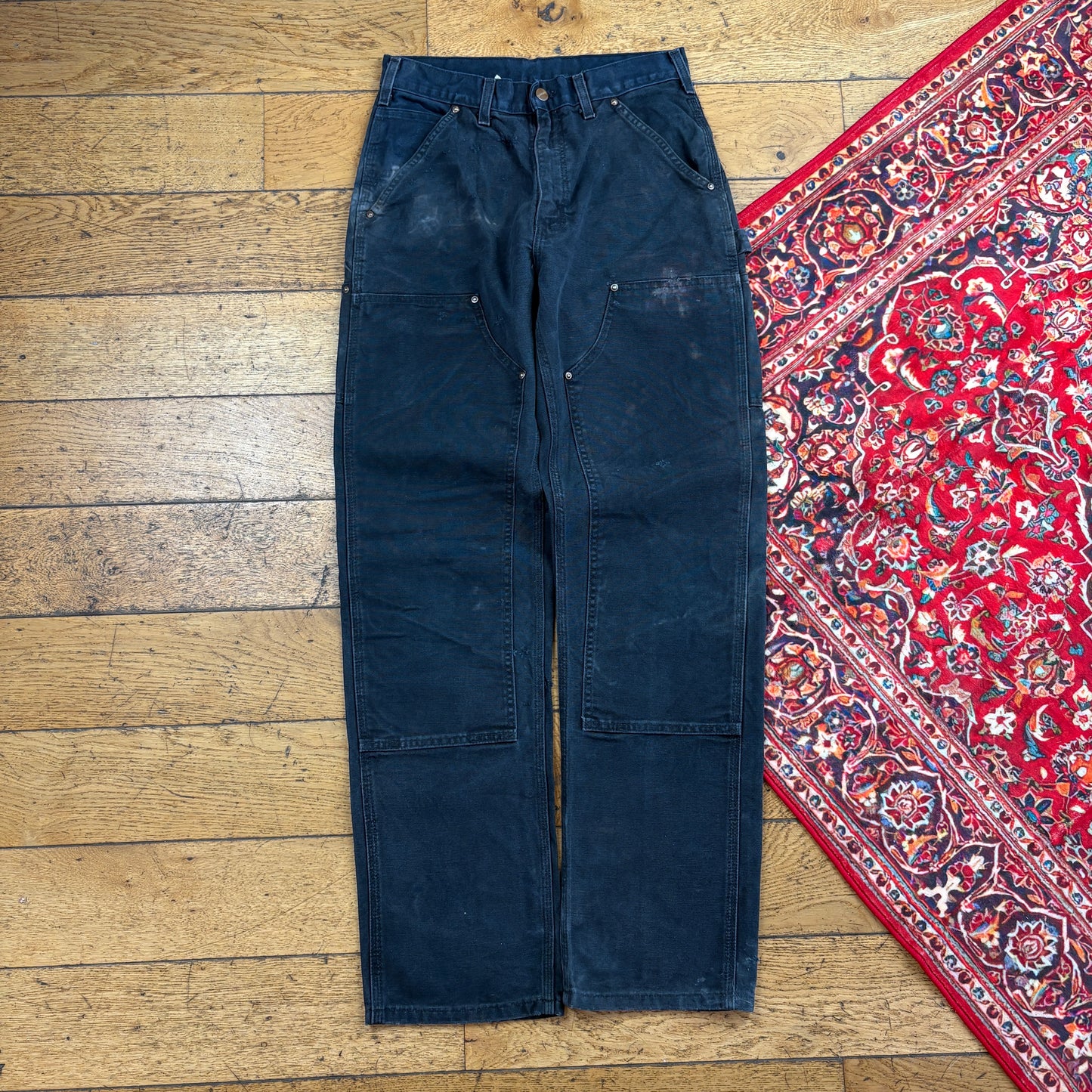 Vintage Carhartt Black Double Knee Workwear Carpenter Baggy Trousers - 30