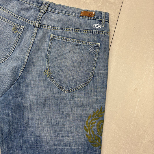 Vintage Old Skool Embroidered Blue Hip Hop Baggy Shorts Jorts - 40