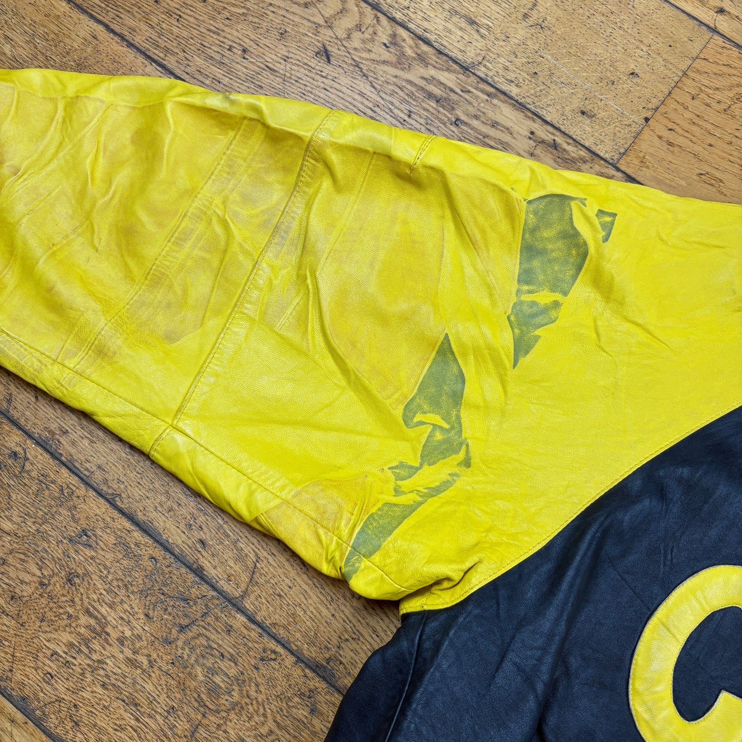 Vintage Cocon Leather Black Yellow Jacket - XL