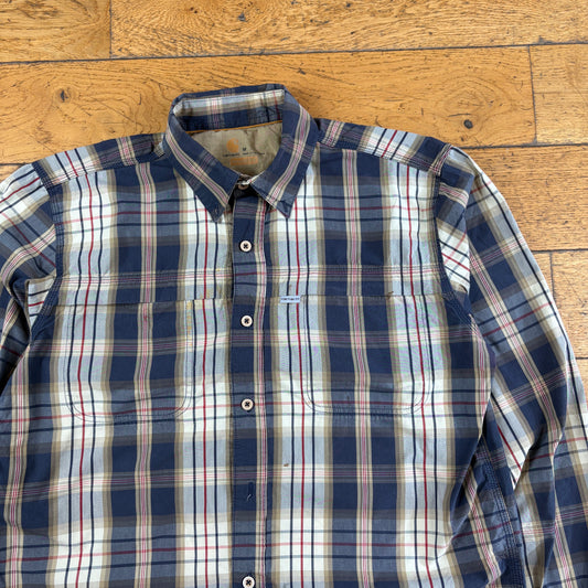 Vintage Carhartt Grey Brown Check Workwear Shirt - M