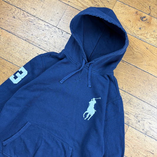 Vintage Ralph Lauren Big Pony Navy Embroidered Hoodie Sweatshirt - M