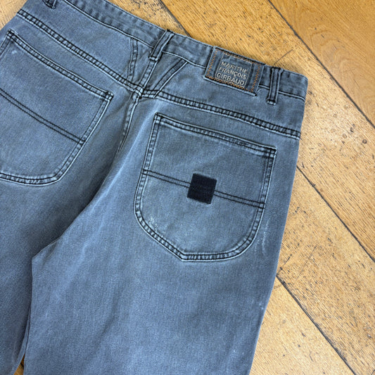 Vintage Marithe Francois Girbaud Embroidered Hip Hop Grey Baggy Shorts Jorts -34