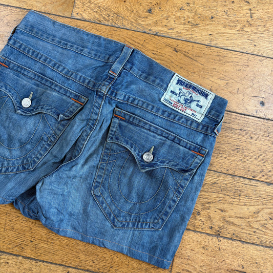 Vintage True Religion Blue Mini Embroidered Y2K Shorts Jorts - Size 16