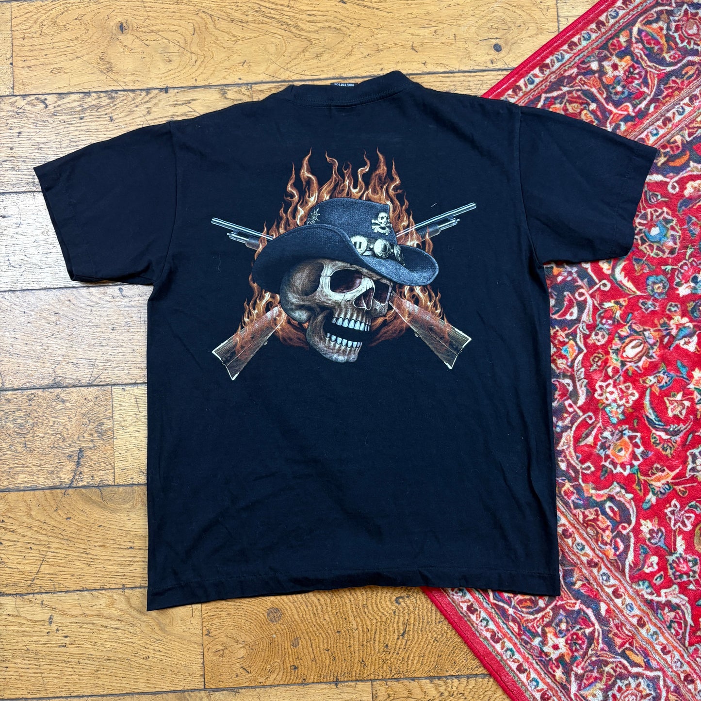 Vintage Wild Funny Skull Cowboy Black Graphic T-Shirt - S