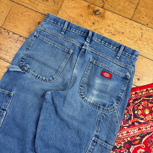 Vintage Dickies Blue Double Knee Workwear Carpenter Baggy Trousers - 33