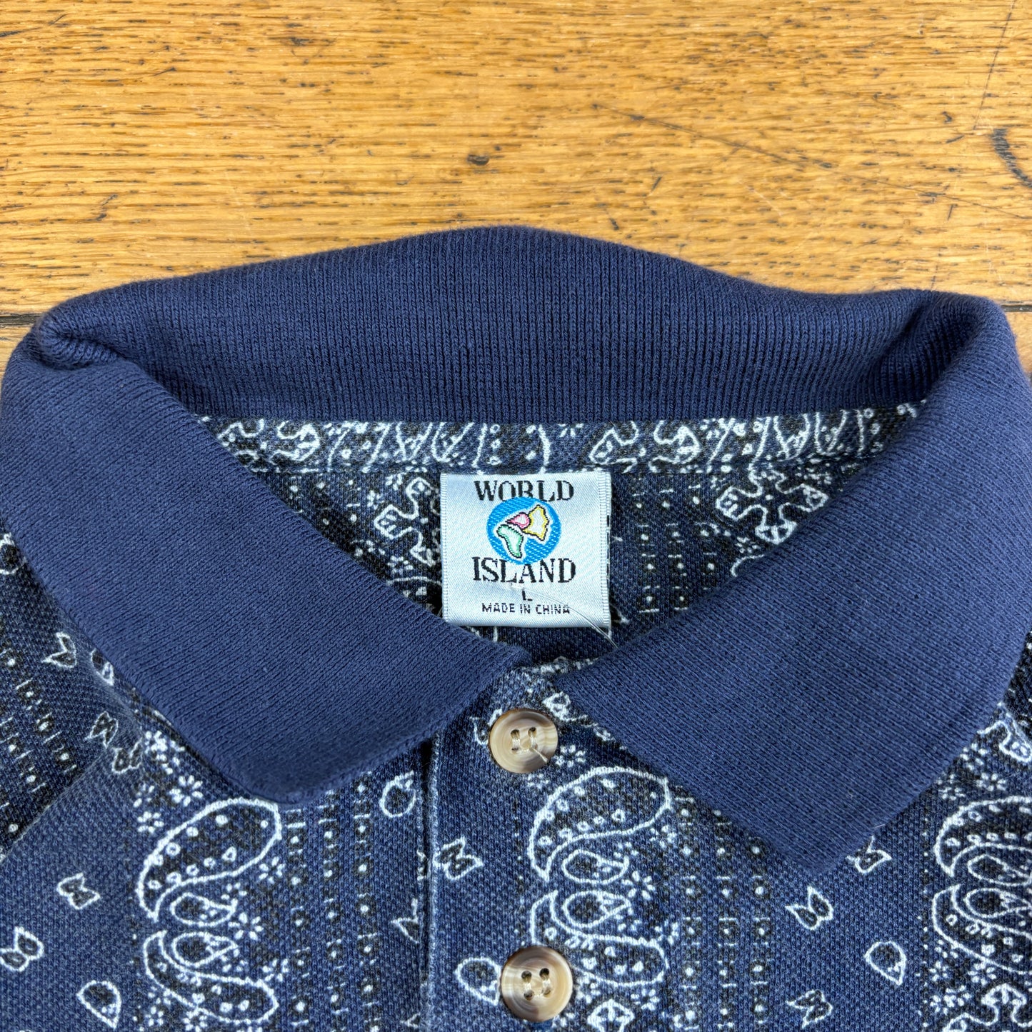 Vintage 90s Pattern Navy Polo T-Shirt - L