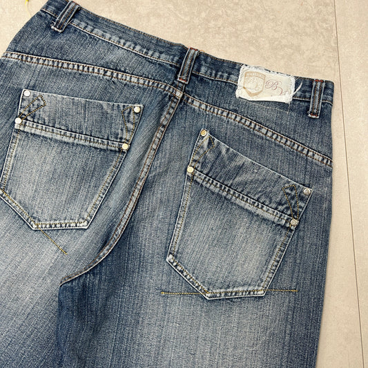 Vintage Embroidered Hip Hop Blue Baggy Shorts Jorts - 36