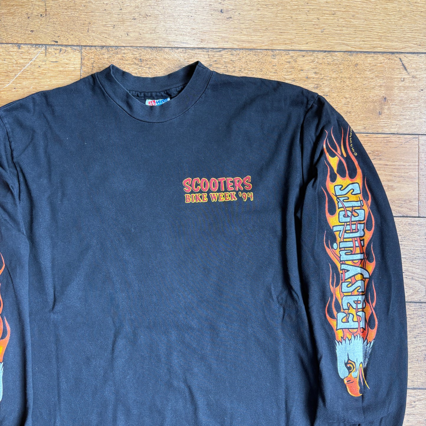 Vintage 1994 Easyriders Flames Motorbike Single Stitch Black Graphic T-Shirt - S