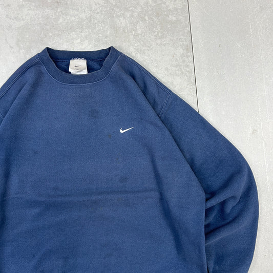 Vintage 00s Nike Swoosh Navy Embroidered Sweatshirt - M