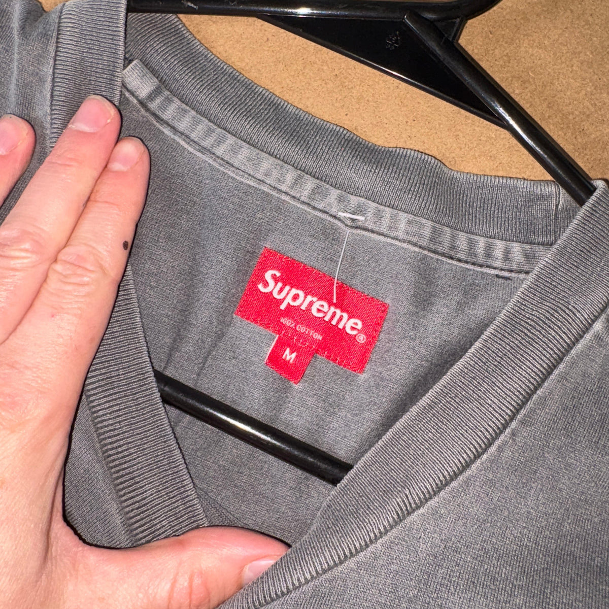 Supreme Grey Embroidered Pocket Logo T Shirt - M