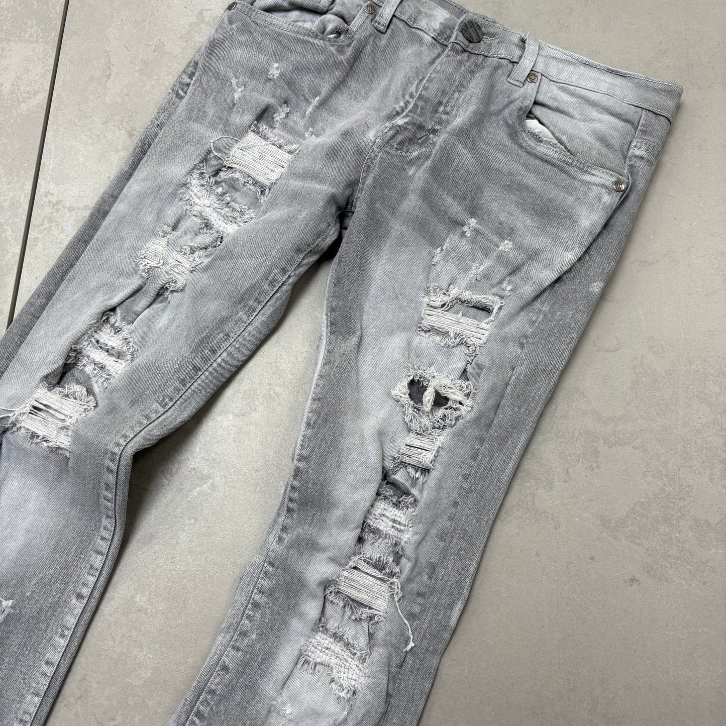 Vintage Embroidered Hip Hop Skinny Flared Bootcut Grey Jeans - 28